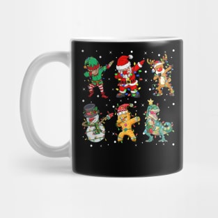 Dabbing Dab Santa Elf Dinosaur T-rex Friends Christmas Lights Mug